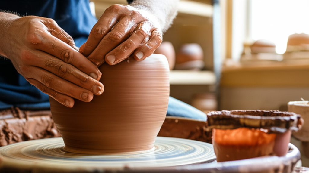 Artisan crafting pottery with focused attention